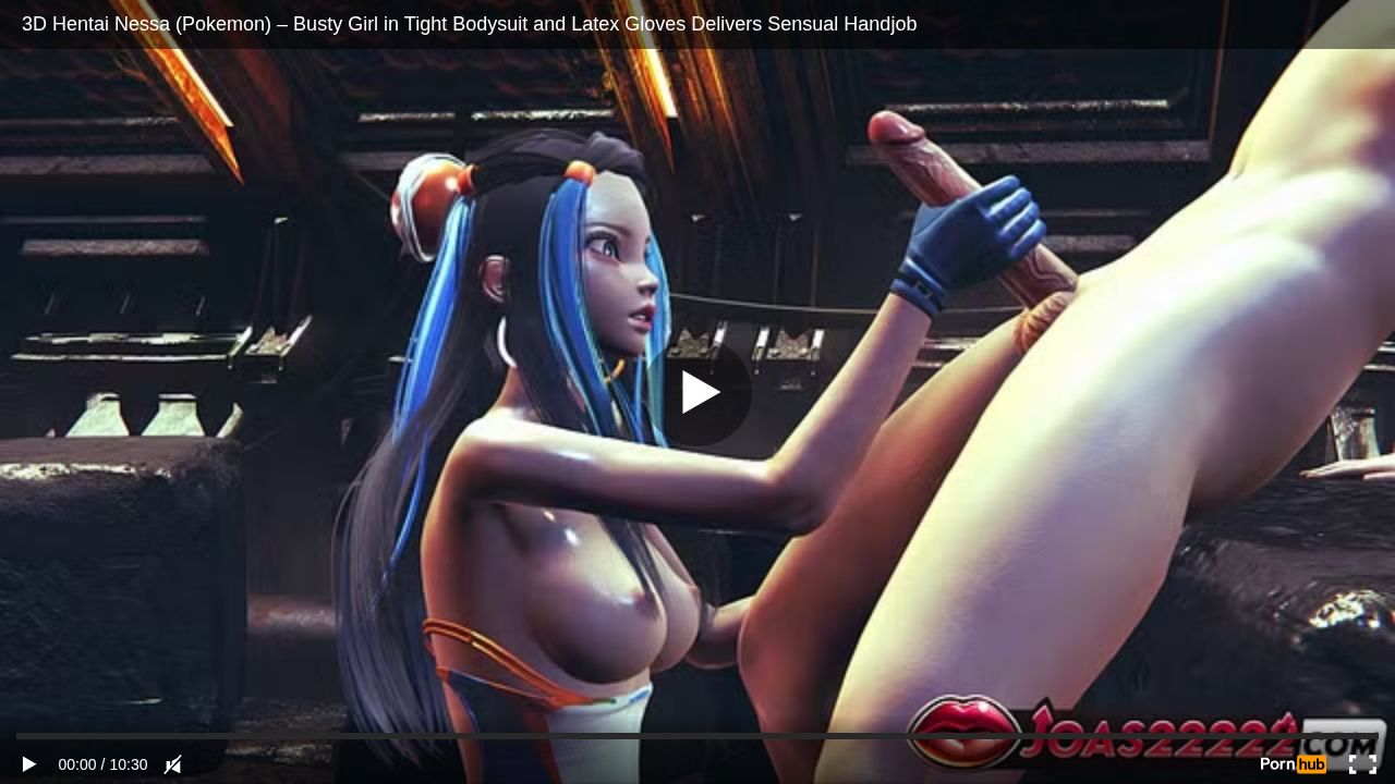 3D Hentai Nessa (Pokemon) Busty Girl in Tight Bodysuit and Latex Gloves Delivers Sensual Handjob
