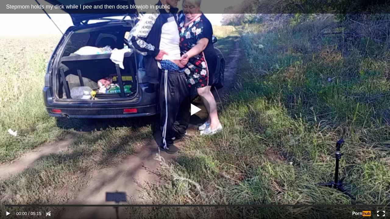 Stepmom holds my dick while I pee and then does blowjob in public